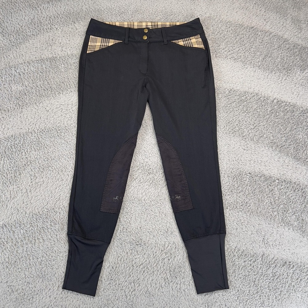5/A Baker Pants Womens 30 Black Baker Elite Breeches Riding Plaid Knee Patch